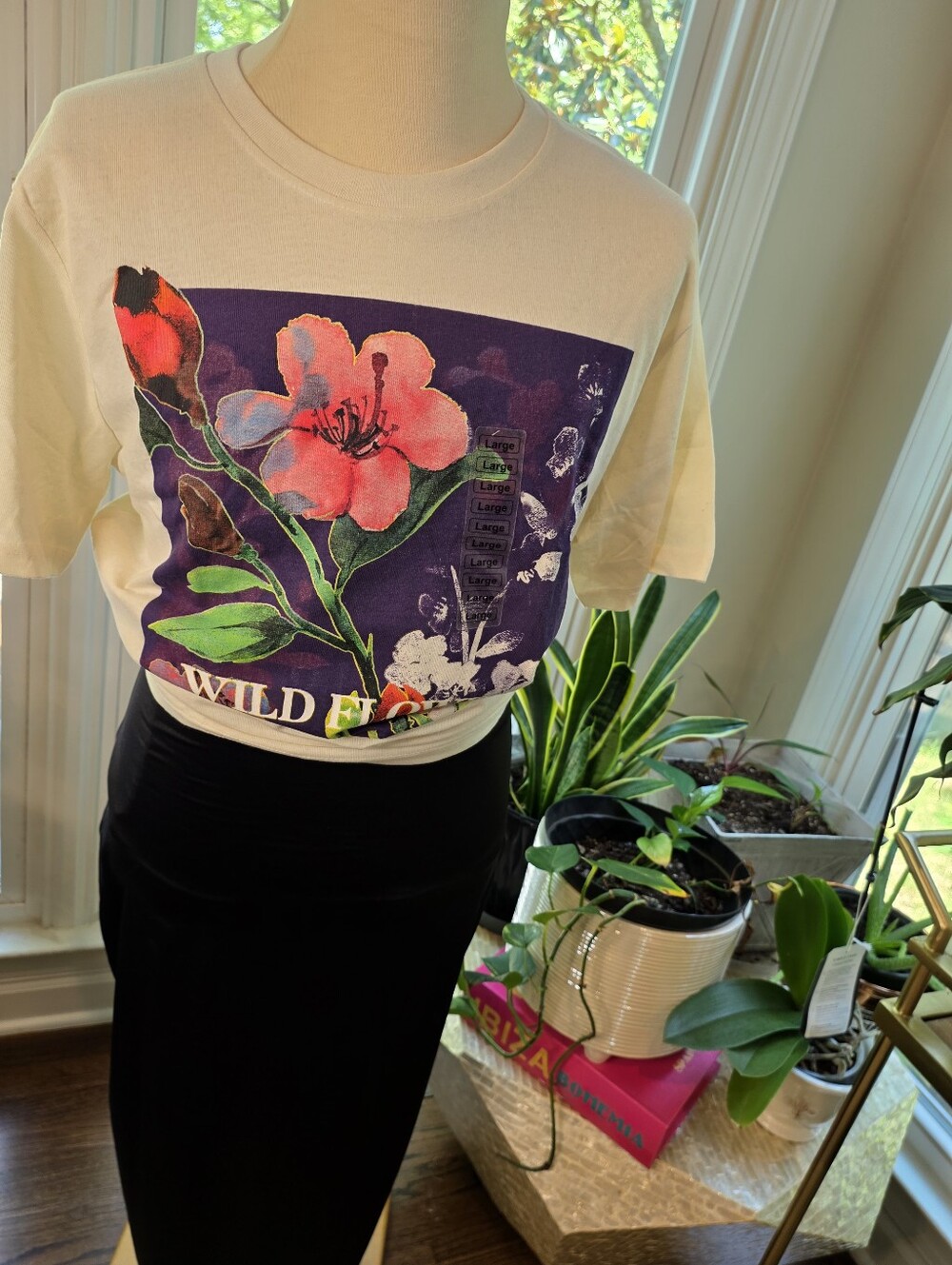 Wild Floral Graphic Tee - Cream with Pink Floral Print